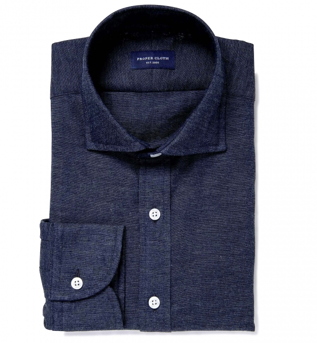 Japanese Washed Dark Blue Chambray Fitted Shirt Shirt by Proper Cloth