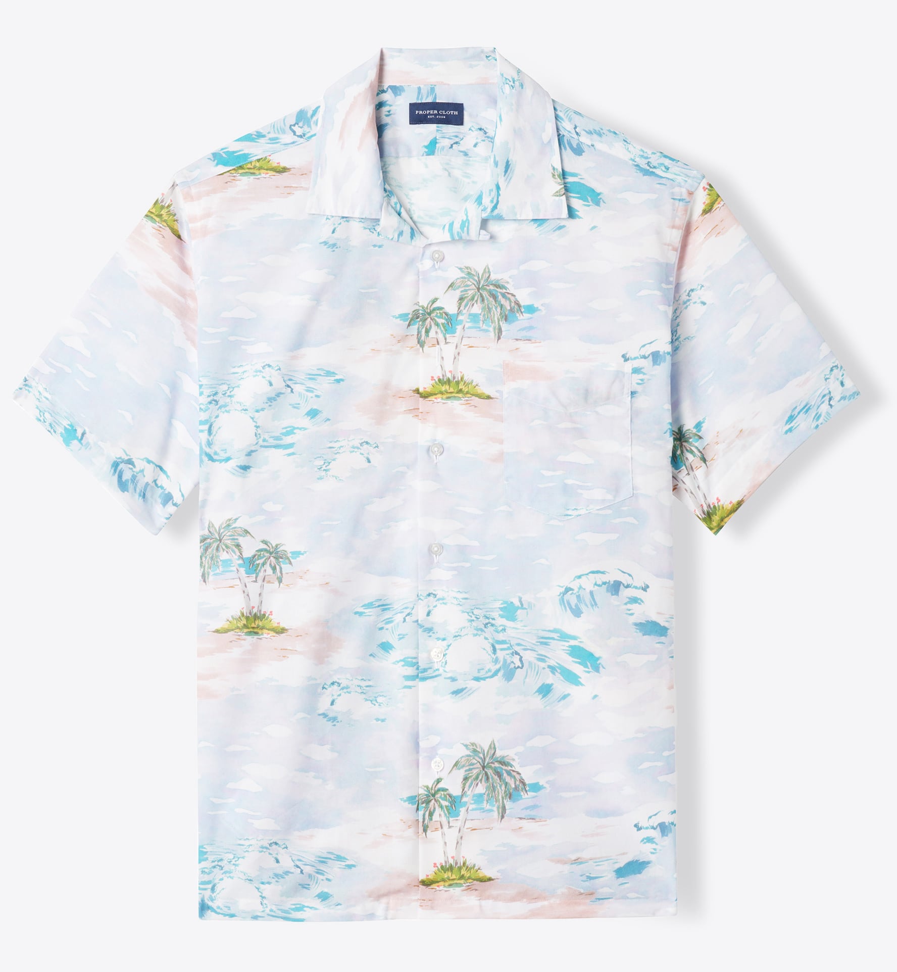 Thomas Mason Light Blue Cotton and Lyocell Aloha Print Shirt by