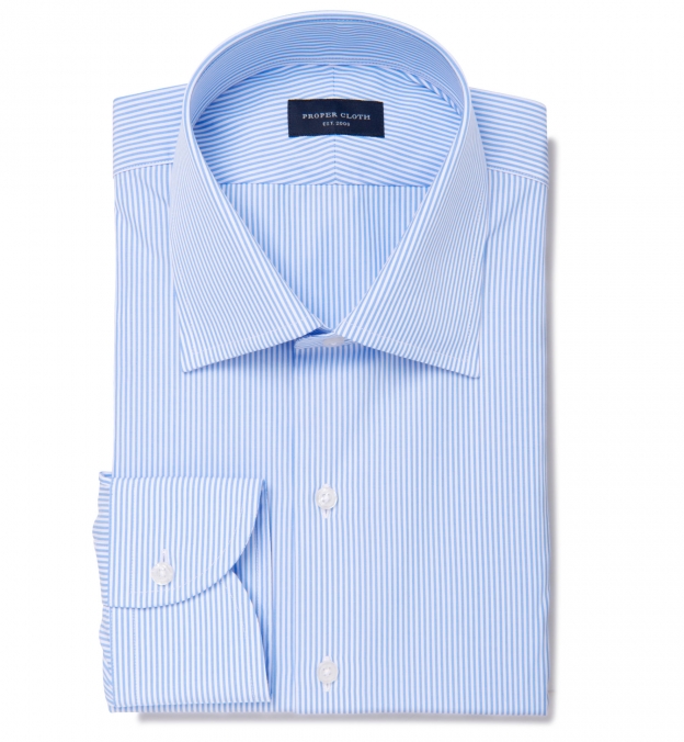 140s Light Blue Wrinkle-Resistant Pencil Stripe Custom Made Shirt Shirt ...