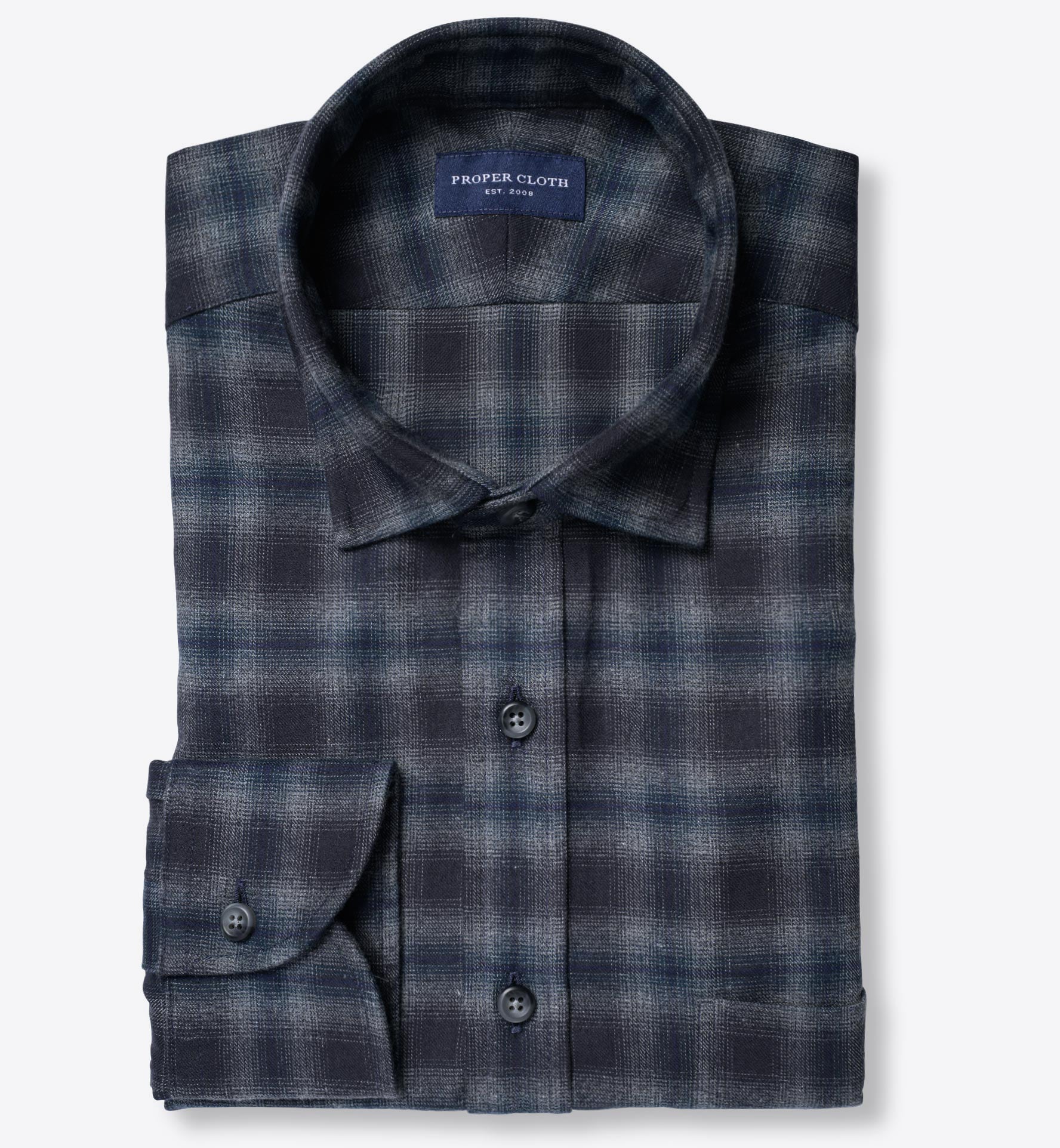 Portuguese Navy and Grey Shadow Check Lightweight Flannel Shirt