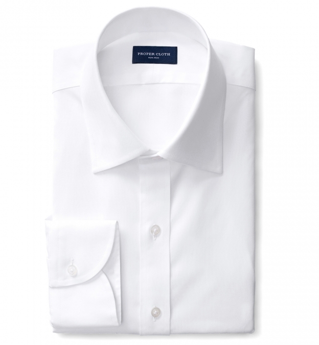 Non-Iron White Herringbone Men's Dress Shirt Shirt by Proper Cloth