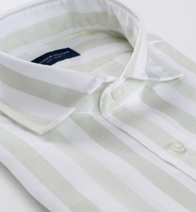 Portuguese Tonal Green Wide Stripe Cotton Linen Oxford