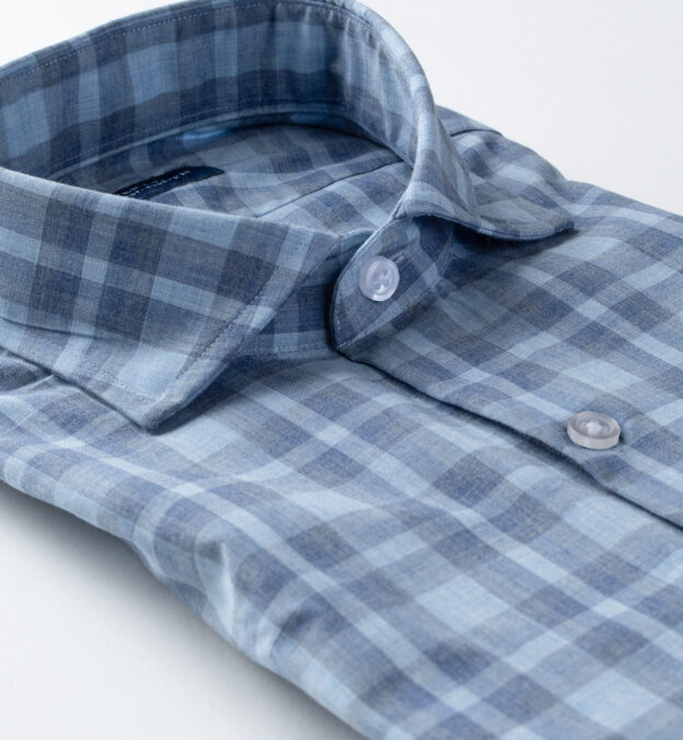 Bleecker Light Blue and Grey Melange Large Plaid Tailor Made Shirt by ...