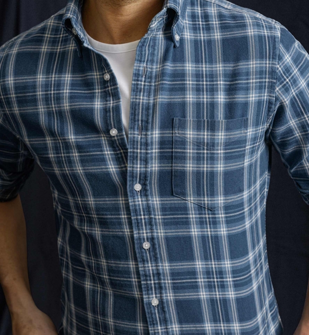 Albiate Washed Indigo Plaid Shirt by Proper Cloth