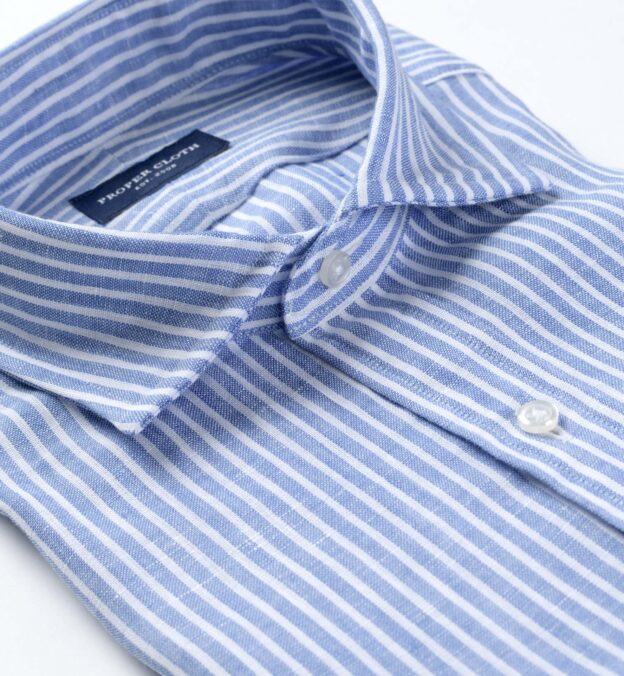 Baird McNutt Blue Stripe Linen by Proper Cloth