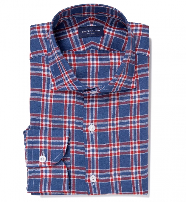 Porto Blue and Red Plaid Linen Tailor Made Shirt Shirt by Proper Cloth
