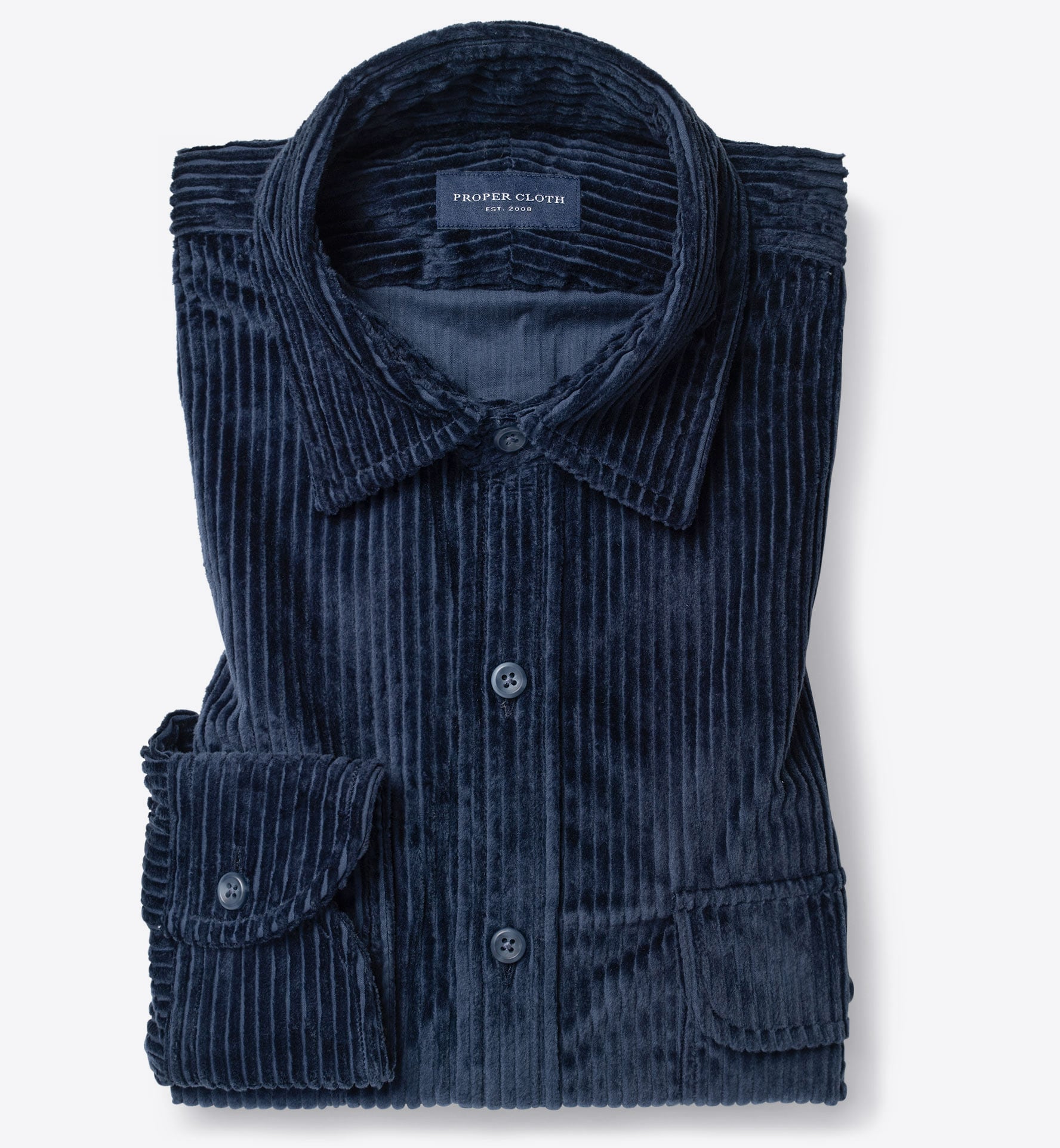 Duca Visconti Faded Navy Supima Wide Corduroy Shirt by Proper Cloth