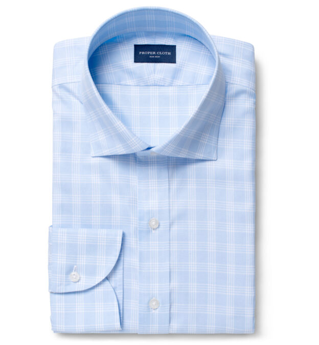 Non-Iron Supima Light Blue End-on-End Check Custom Dress Shirt 