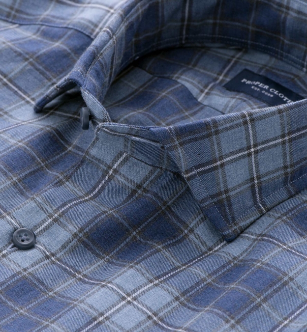 Blue and Grey Melange Plaid Fitted Dress Shirt by Proper Cloth