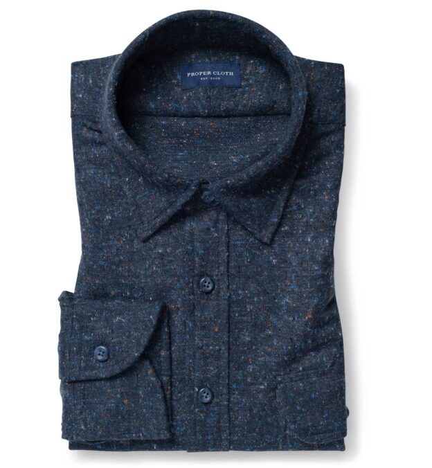 Canclini Navy Tweed Flannel Shirt by Proper Cloth