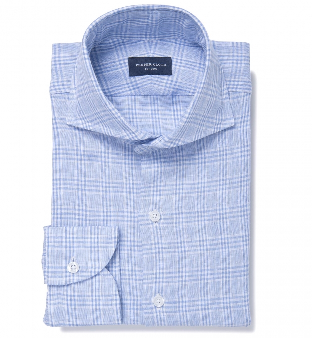 Grandi and Rubinelli Washed Blue Plaid Lightweight Linen Fitted Shirt ...