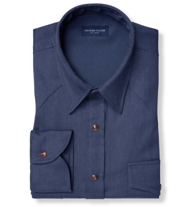 Suffolk Navy Linen Cotton Slub Weave Shirts by Proper Cloth