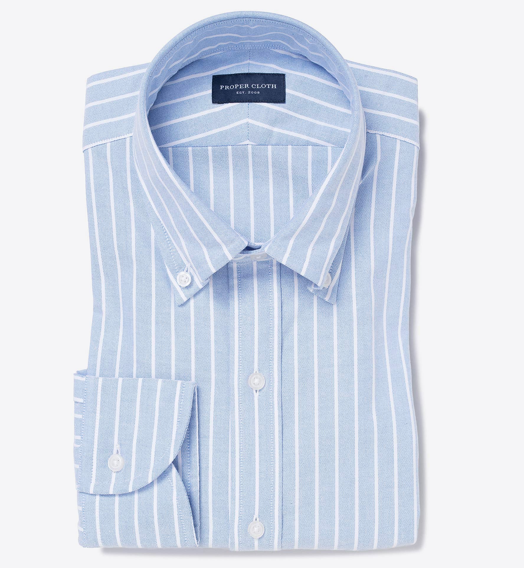 Light Blue Wide Stripe Heavy Oxford Custom Dress Shirt by Proper Cloth