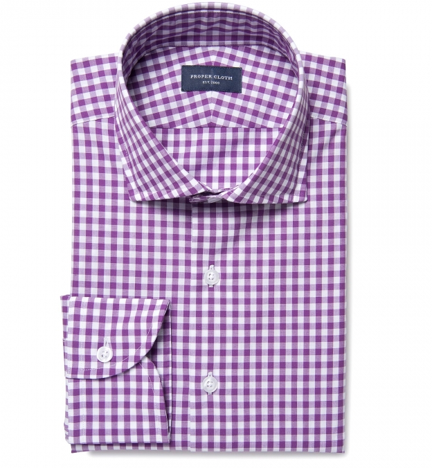 Lavender Gingham Checker Pattern Men'S Dress Shirt main image 0