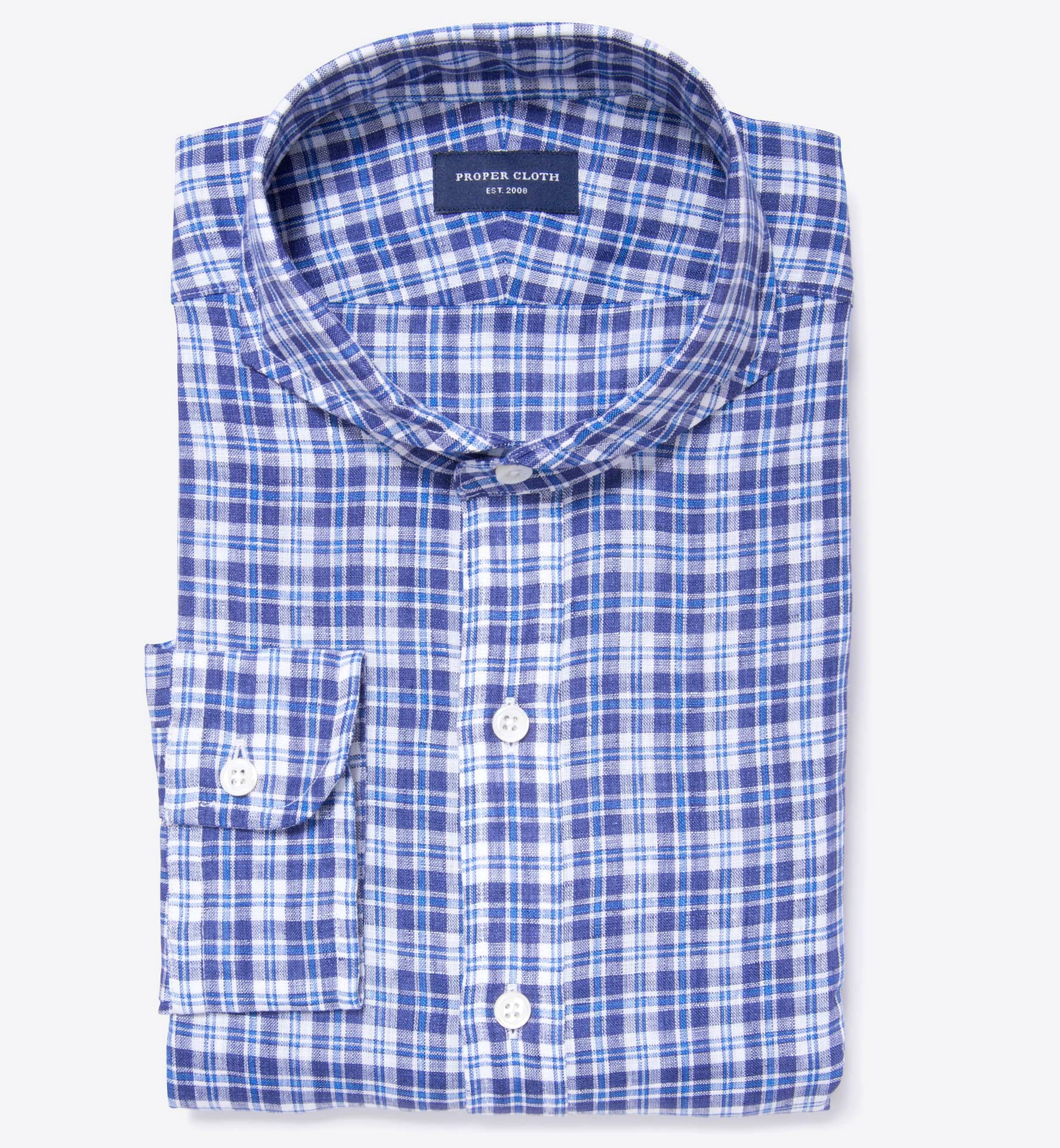 Canclini Navy Blue Plaid Linen Men's Dress Shirt by Proper Cloth