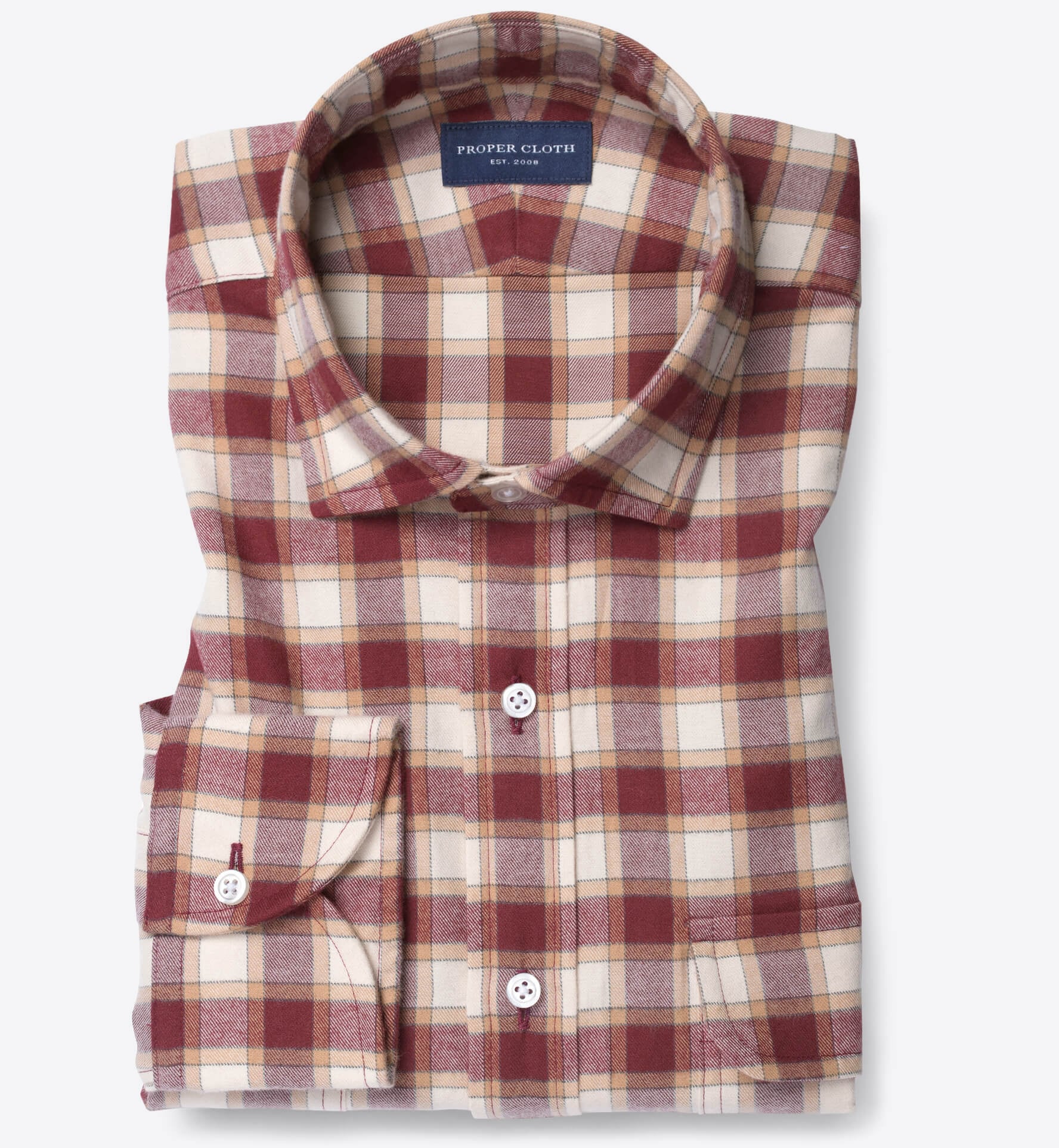 Thomas Mason Cranberry and Off White Plaid Flannel by Proper Cloth