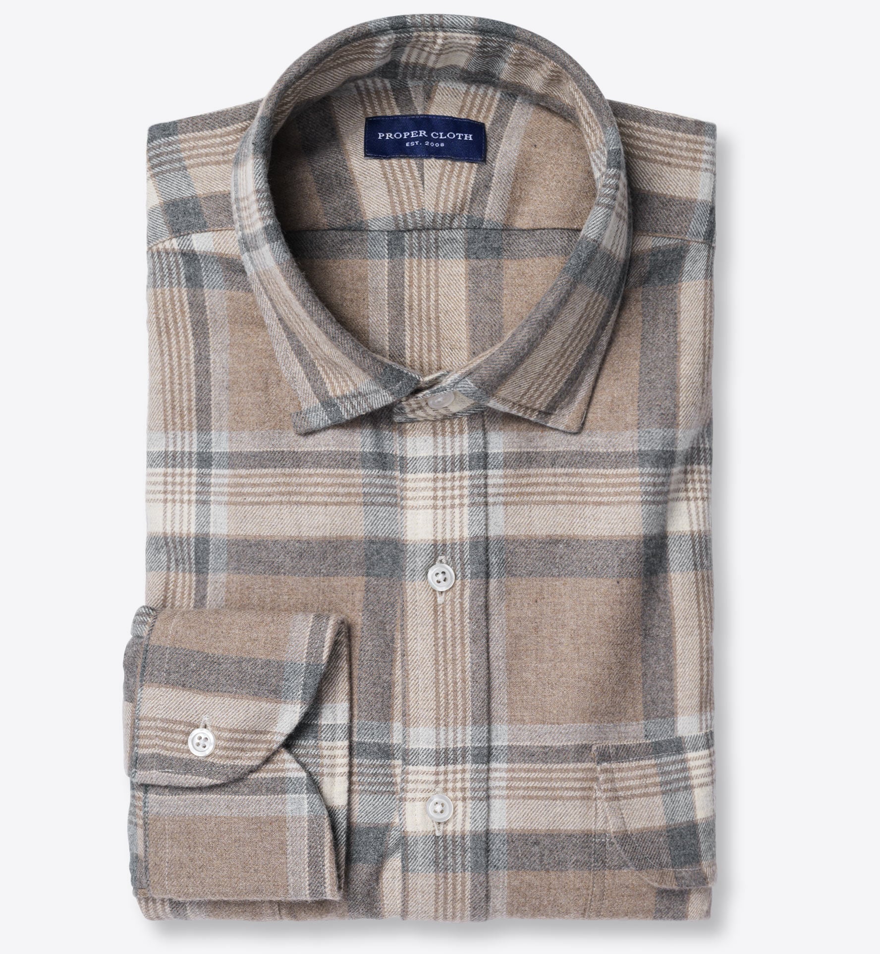 Canclini Beige and Grey Plaid Beacon Flannel Shirt by Proper Cloth