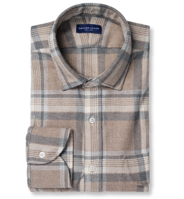 Canclini Beige and Grey Plaid Beacon Flannel