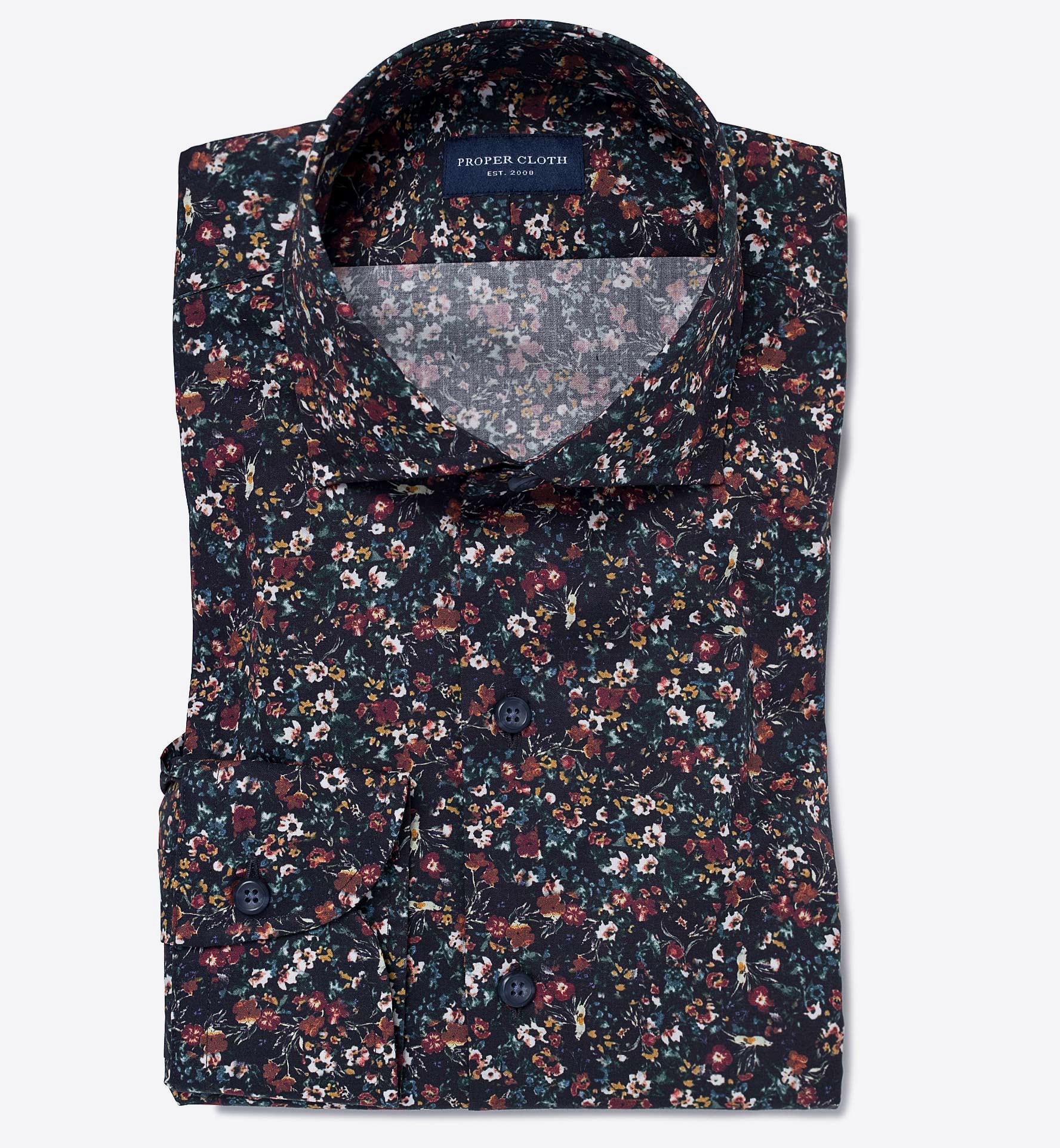 Albini Navy Digital Floral Print Tailor Made Shirt by Proper Cloth