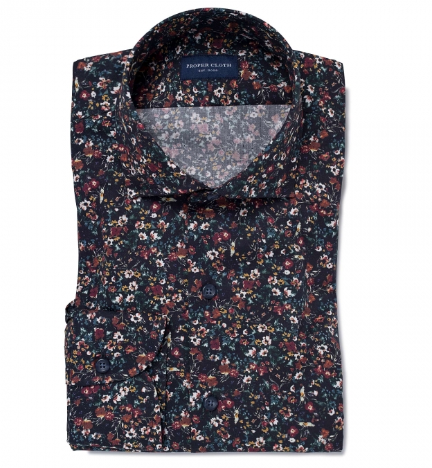 Albini Navy Digital Floral Print Tailor Made Shirt Shirt by Proper Cloth