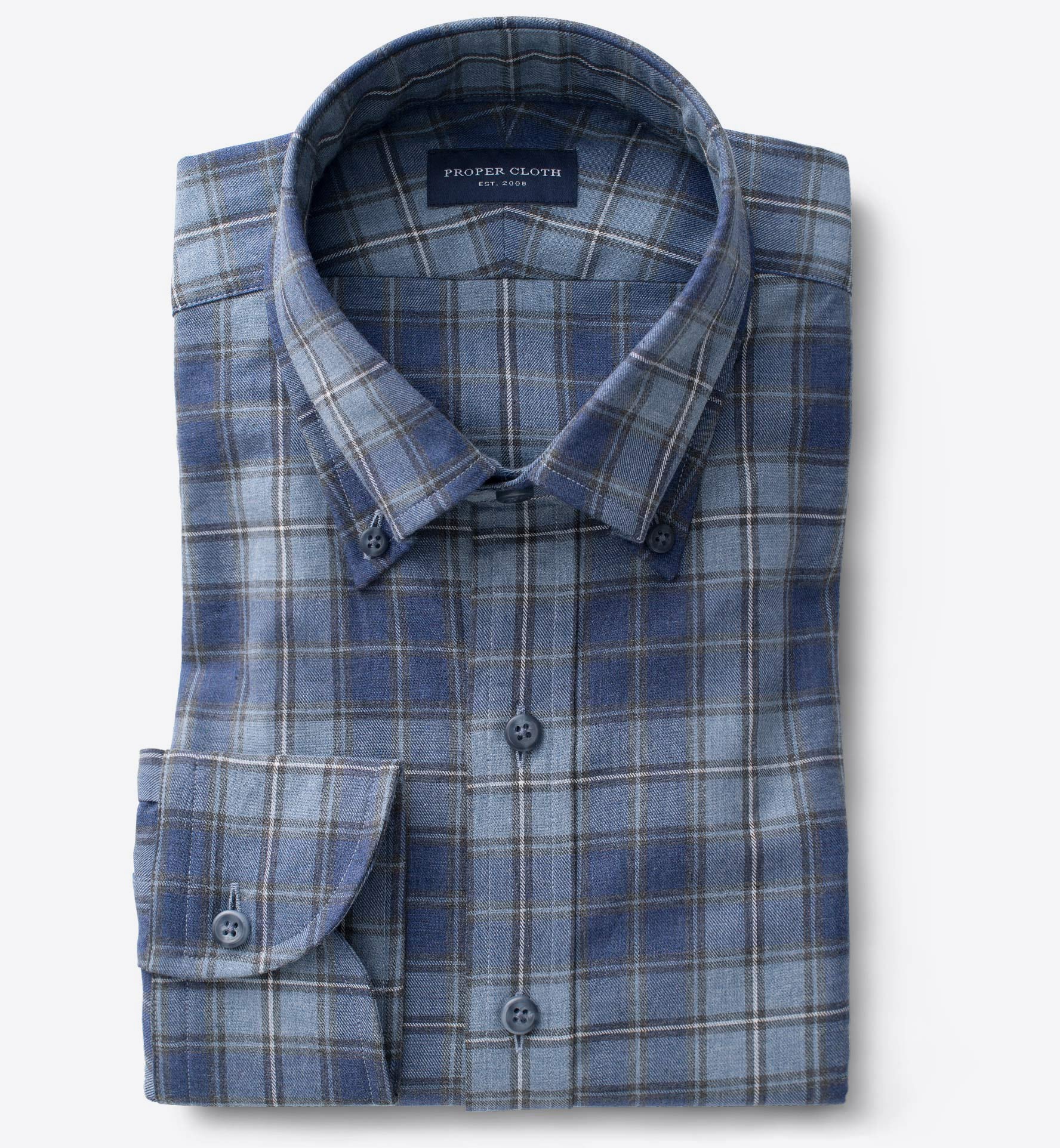 Blue and Grey Melange Plaid Men's Dress Shirt by Proper Cloth
