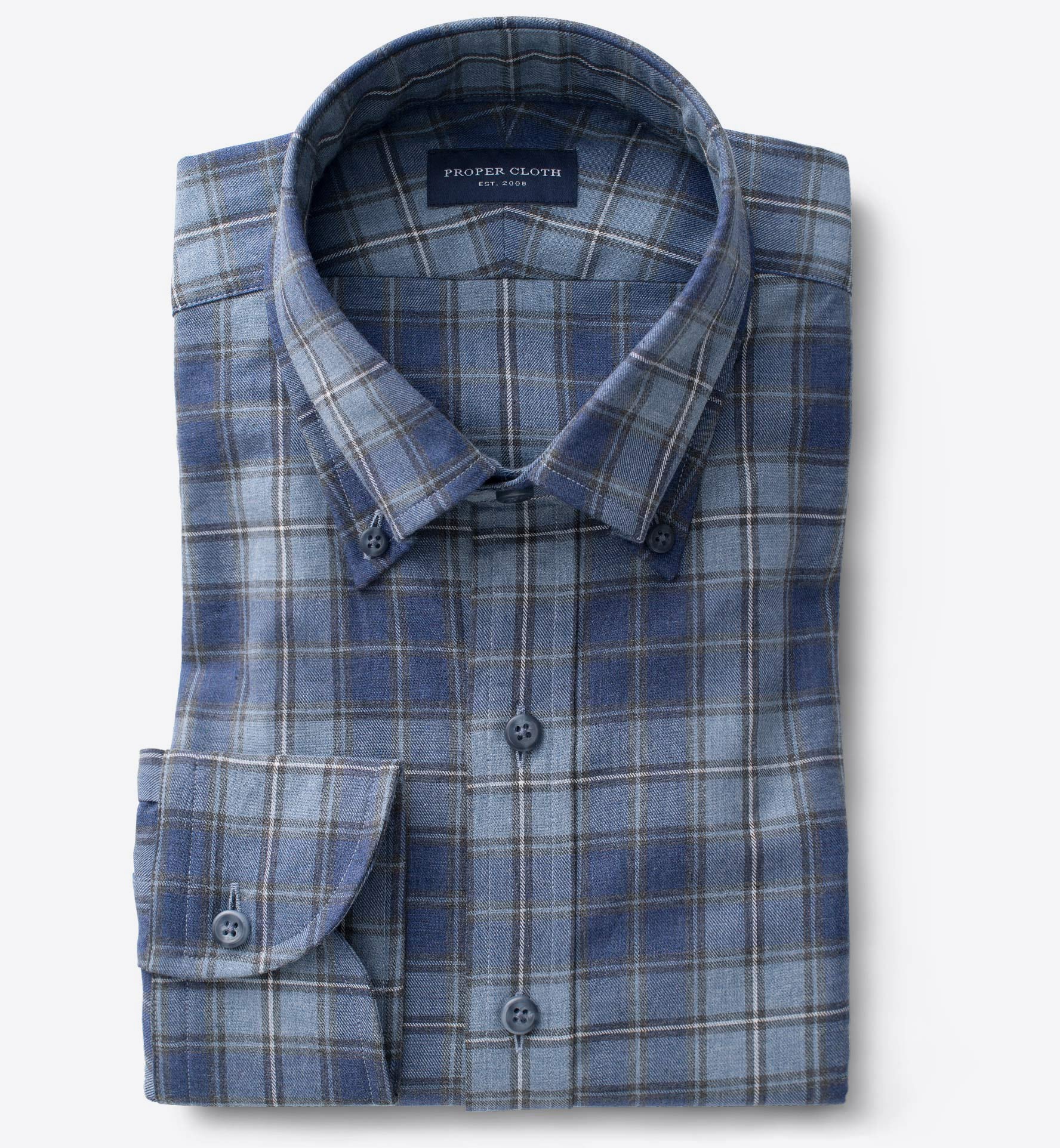 Blue And Grey Melange Plaid Men s Dress Shirt By Proper Cloth