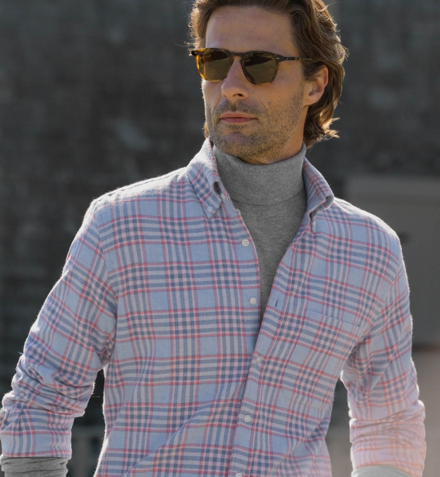 Canclini Light Blue and Rose Plaid Beacon Flannel