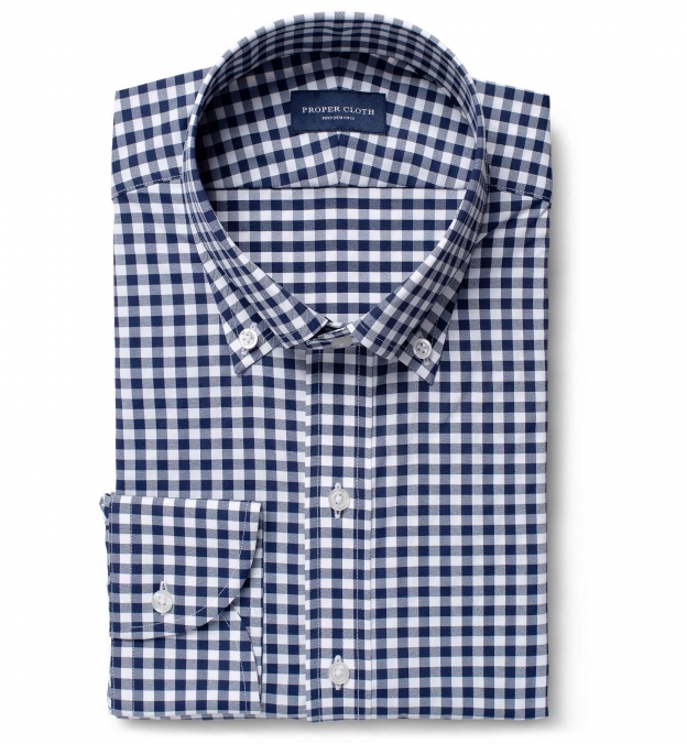 Performance Navy Blue Gingham Tailor Made Shirt by Proper Cloth