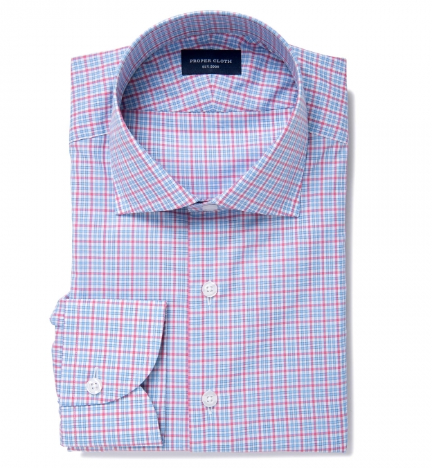 Rye 120s Blue and Hibiscus Check Tailor Made Shirt Shirt by Proper Cloth