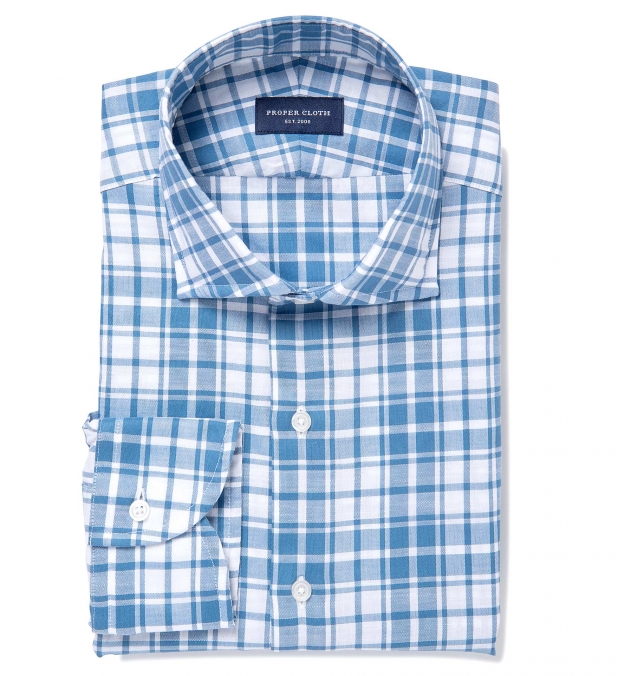 Canclini Blue Slub Plaid Fitted Shirt Shirt by Proper Cloth