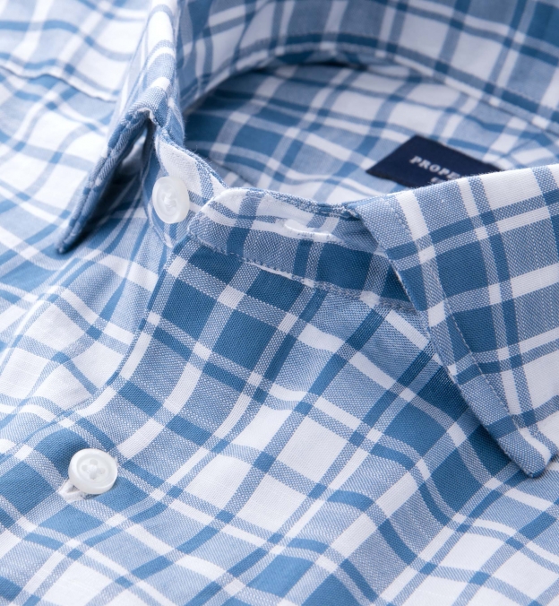 Canclini Blue Slub Plaid Fitted Shirt by Proper Cloth