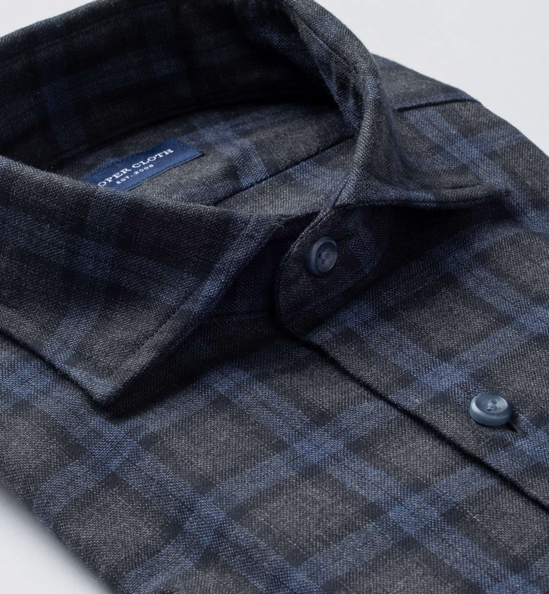 Stowe Charcoal and Navy Plaid Flannel Men's Dress Shirt by Proper Cloth