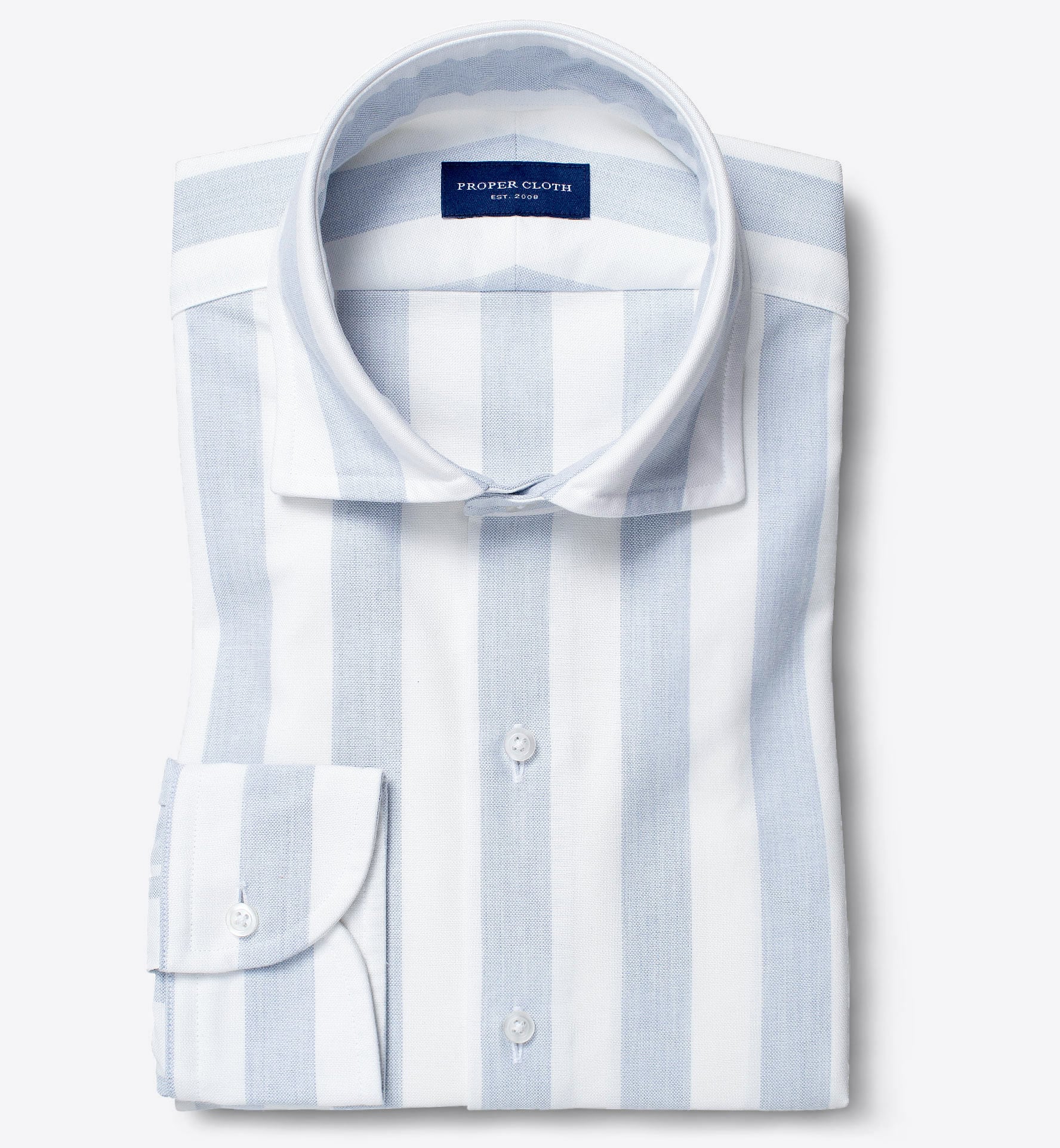 American Pima Light Blue Melange Wide Stripe Oxford Custom Dress Shirt