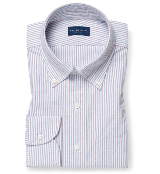 American Pima Red and Blue Stripe Oxford Cloth Shirt by Proper Cloth
