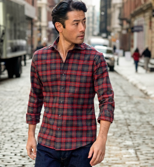 Japanese Red and Grey Plaid Flannel by Proper Cloth