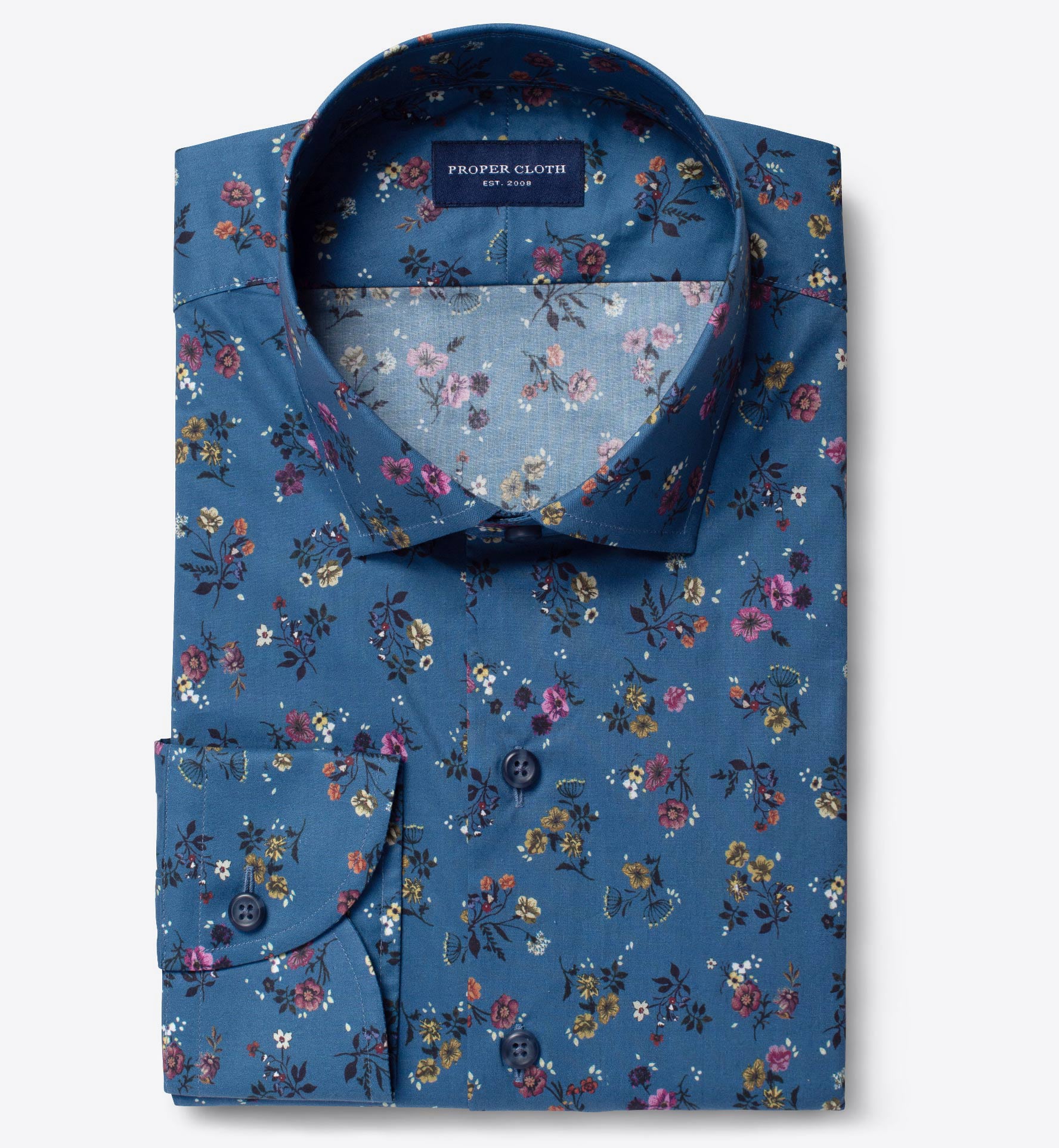Albini Steel Blue Floral Print Tailor Made Shirt by Proper Cloth
