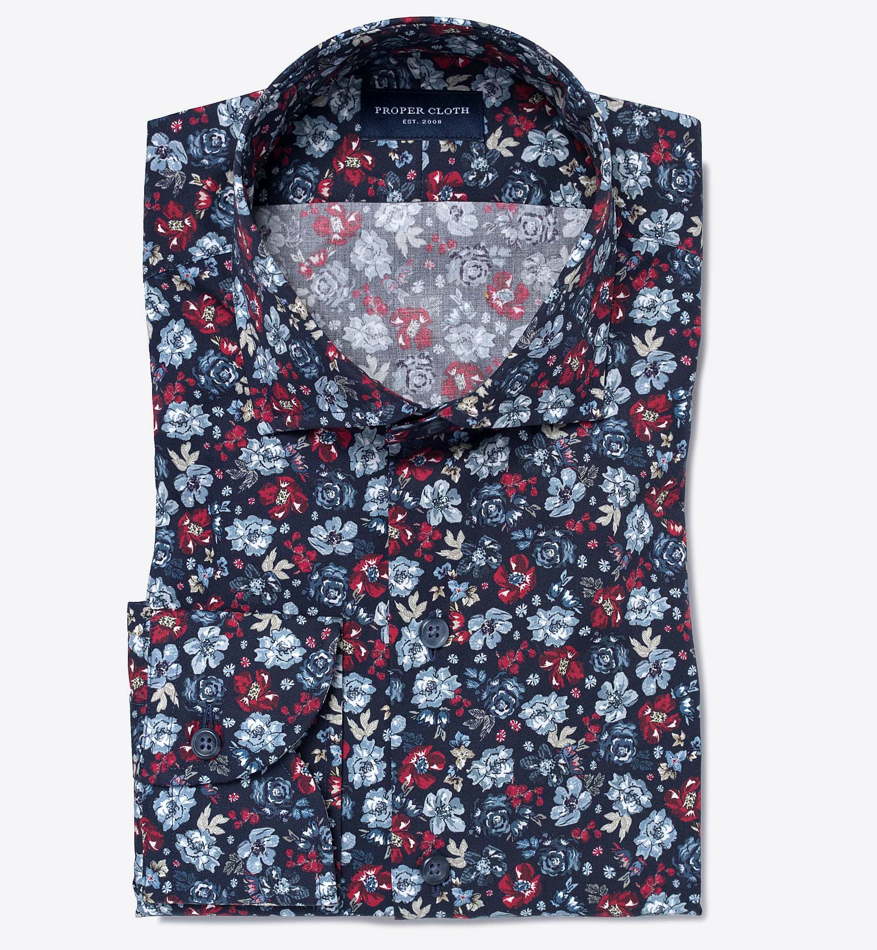 Albini Navy Red and Light Blue Floral Print Custom Made Shirt by Proper ...