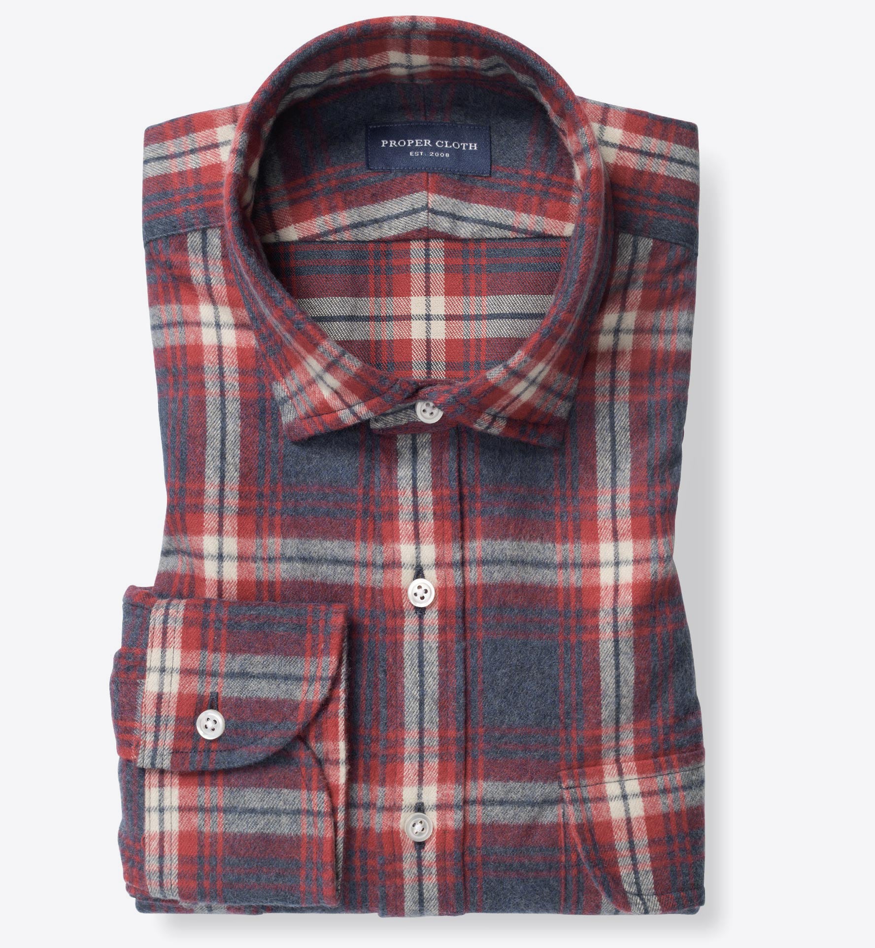 Japanese Slate and Red Shaggy Plaid Flannel by Proper Cloth