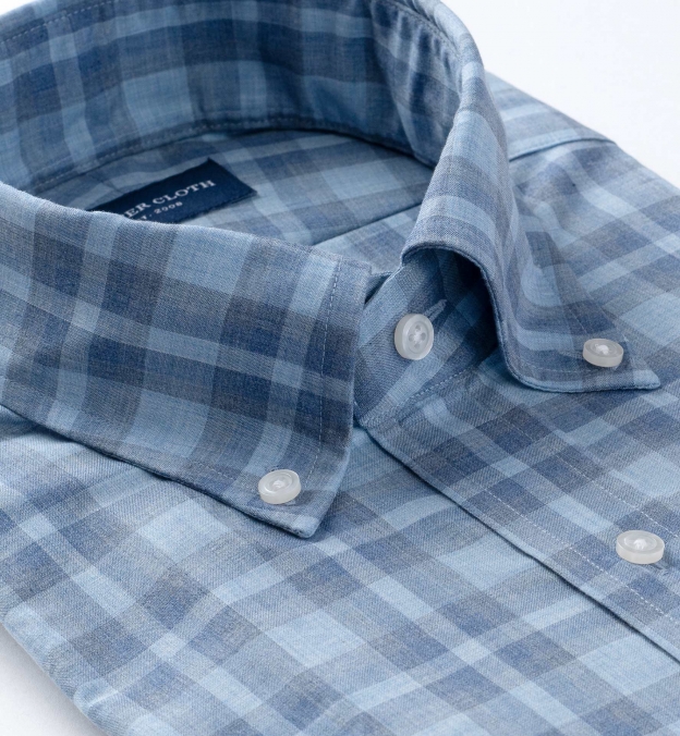 Bleecker Light Blue and Grey Melange Large Plaid Tailor Made Shirt by ...