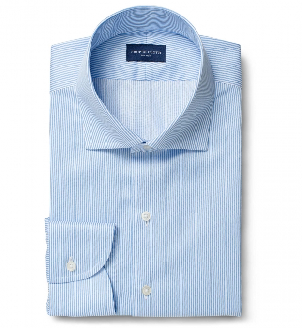 Non-Iron Supima Light Blue Pencil Stripe Fitted Shirt Shirt by Proper Cloth