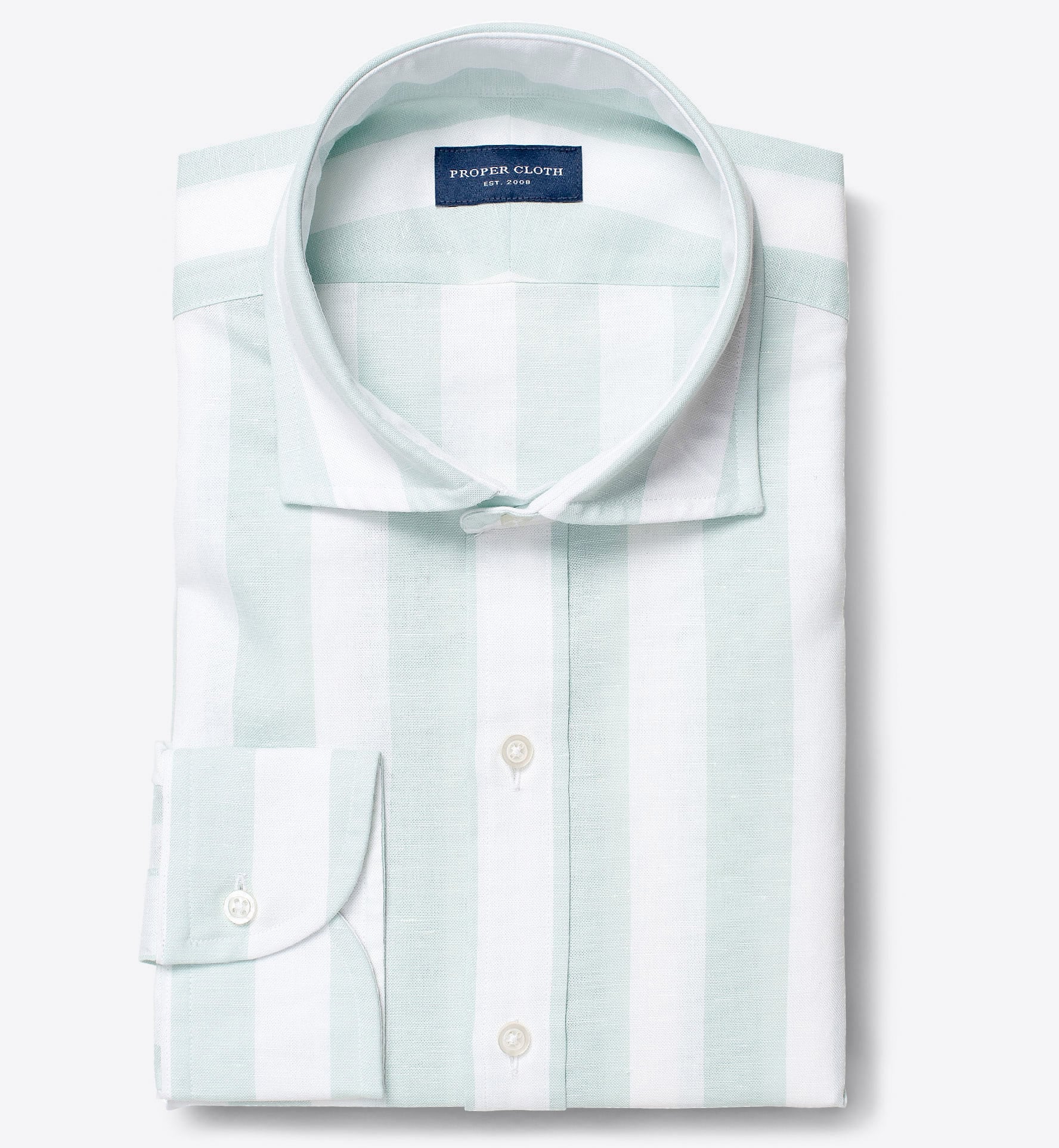 Portuguese Mint Extra Wide Stripe Cotton Linen Oxford Shirt by