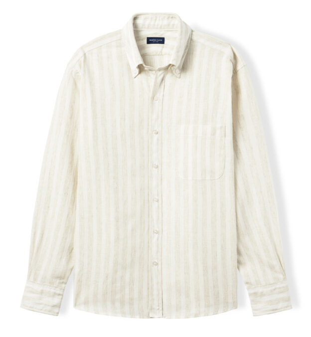 Liguria Beige Tencel and Linen Blend Stripe Shirt by Proper Cloth
