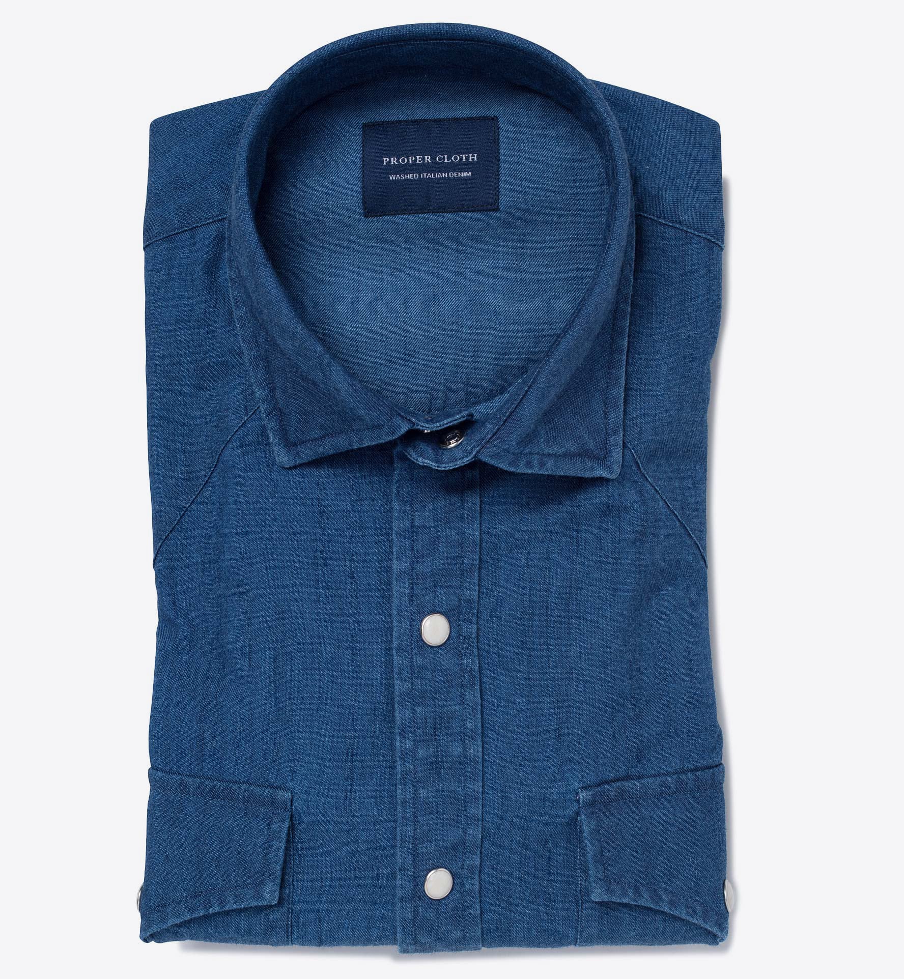 Washed Navy Linen Shirt by Proper Cloth