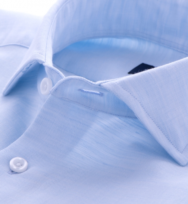 Portuguese Light Blue Cotton Linen Herringbone Fitted Shirt by Proper Cloth