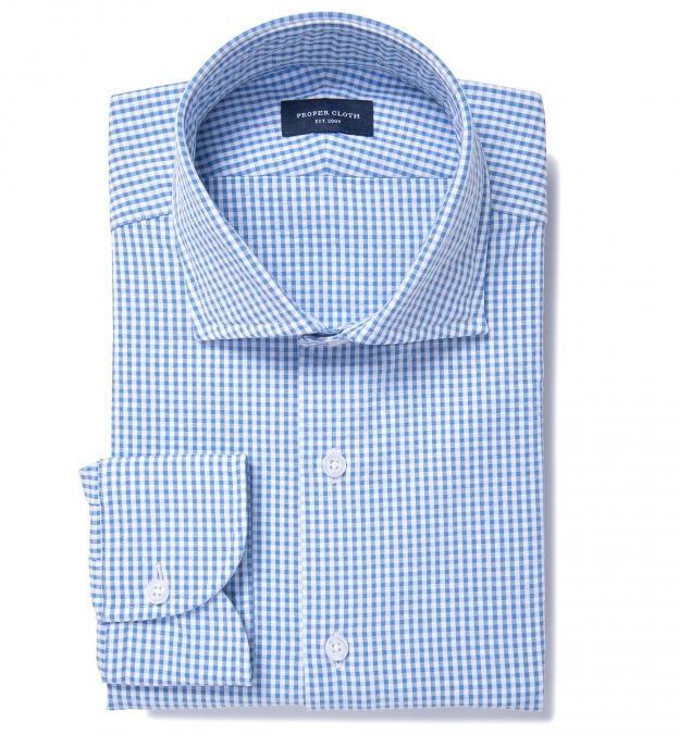 Portuguese Blue Gingham Seersucker Fitted Dress Shirt by Proper Cloth
