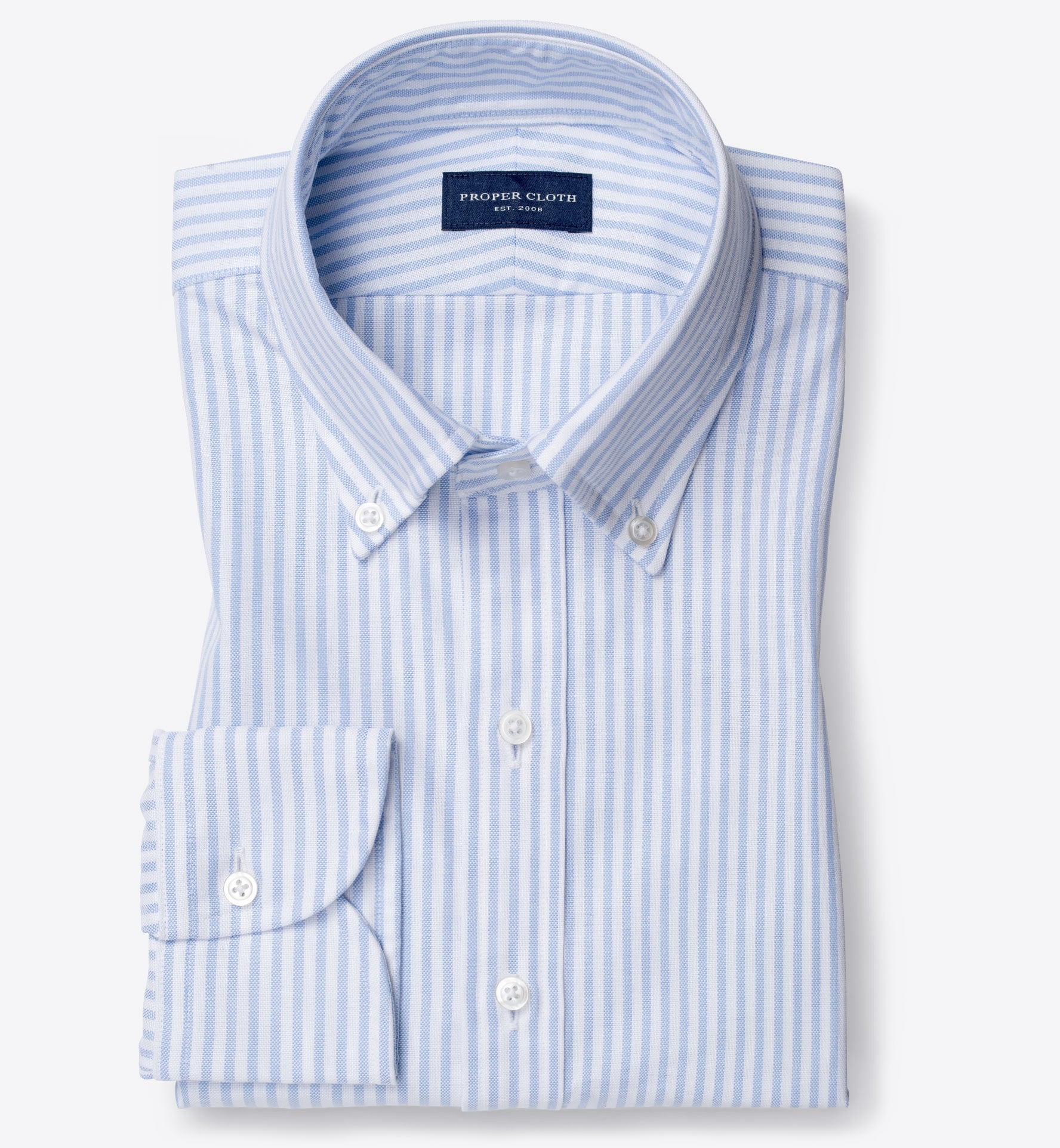Thomas Mason Light Blue Stripe Oxford Button Down Men's Custom Dress Shirt