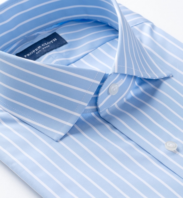 Stanton 120s Light Blue Wide Reverse Stripe Fitted Dress Shirt by ...