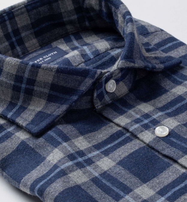 Whistler Blue and Grey Large Plaid Flannel Fitted Shirt by Proper Cloth