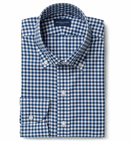 Non-Iron Supima Navy Blue Gingham Tailor Made Shirt by Proper Cloth