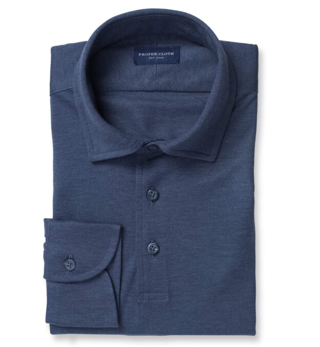 Canclini Melange Slate Blue Knit Pique Shirt by Proper Cloth
